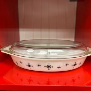 Vintage Pyrex Compass divided casserole dish lid cover black atomic star 1.5 Qt